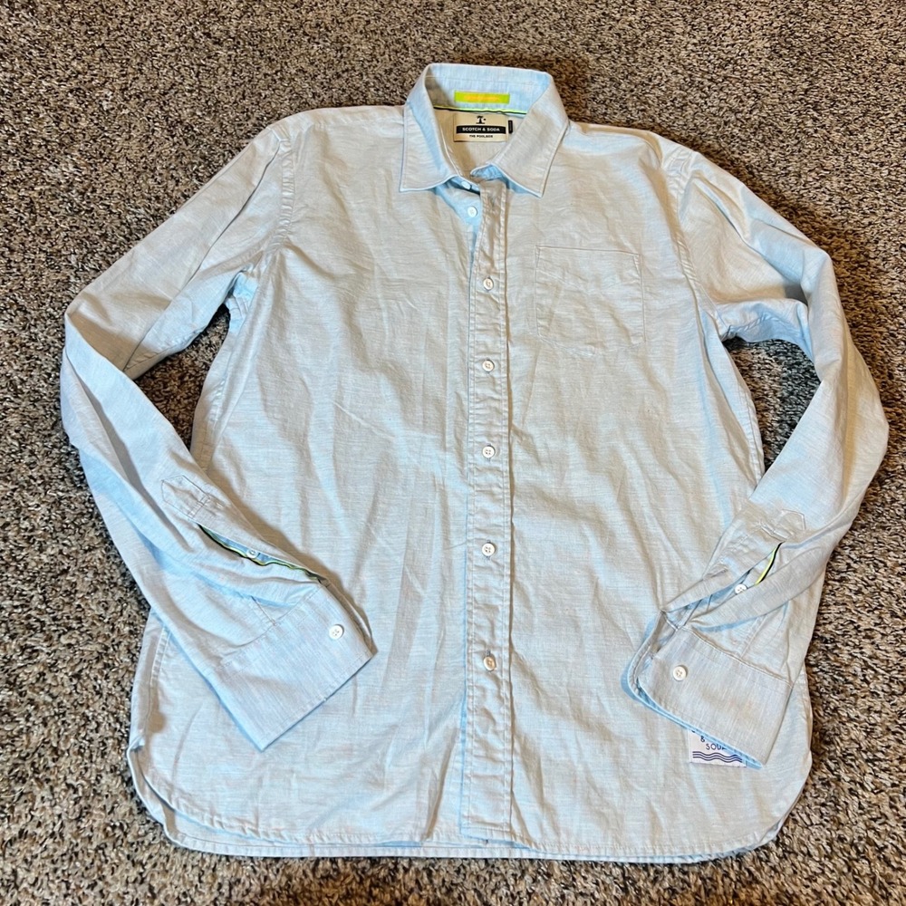 Scotch Soda The Poolside Men's Light Blue Textured Button Down Shirt Medium
